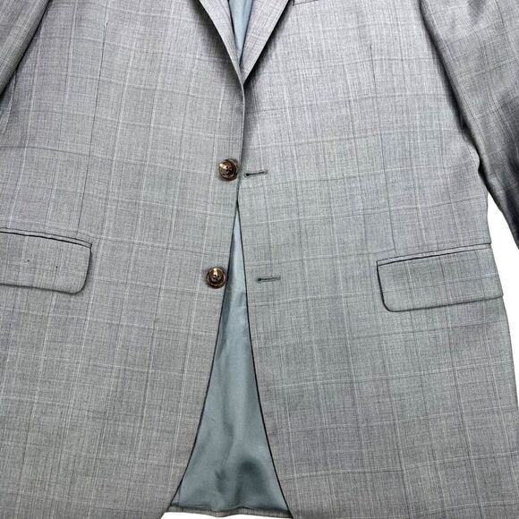 Burberry London Men's Sport Coat Gray Windowpane Blazer 42 Long Jacket READ - Picture 3 of 15